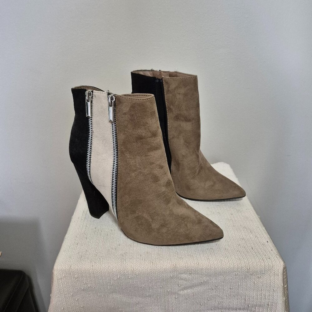 Tri-colour Faux Suede Booties